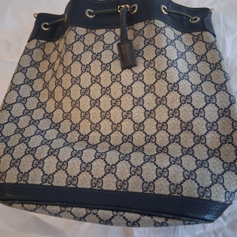 Gucci Authentic, Vintage Blue & Beige Monogram Shoulder Bag  (No Strap)